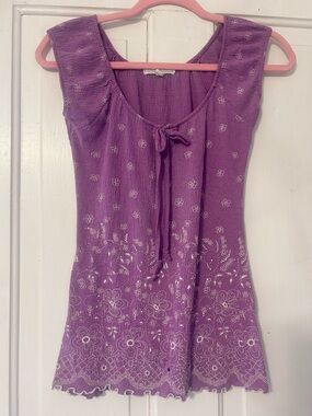 Women’s Purple Floral Tie-Front Sleeveless Top